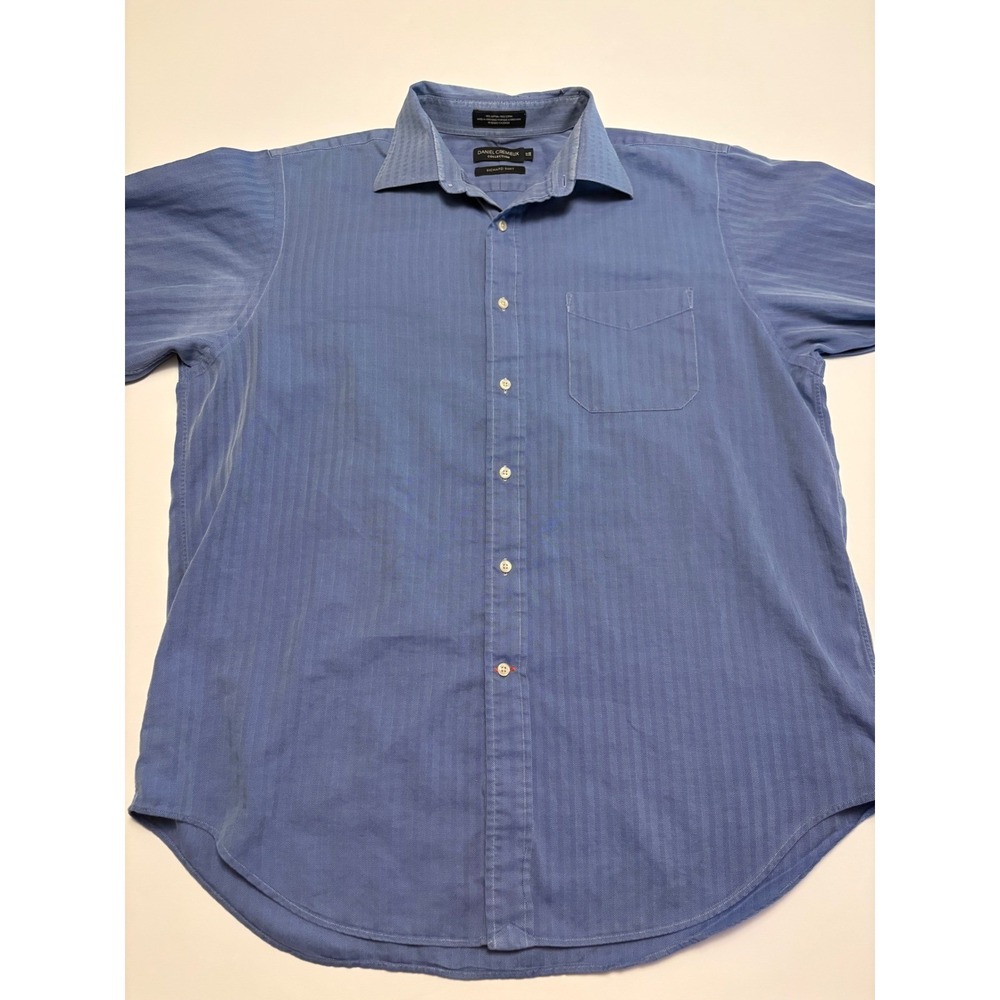 Daniel Cremieux Richard Shirt Mens 17 34 Blue Herringbone Cotton Button Up XL